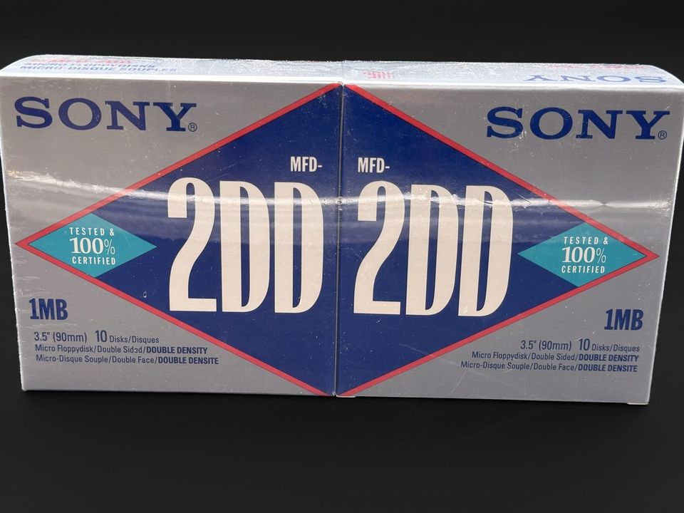Sony MFD-2DD 3.5in Double-Density Floppy Disks, Sealed 2-Box Pack, 20 Disks